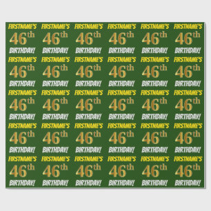 Papier Cadeau Vert, Or Faux/Imitation, "46e ANNIVERSAIRE"