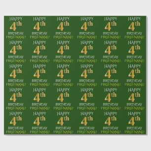 Papier Cadeau Vert, Or Faux "JOYEUX 4ème ANNIVERSAIRE"