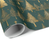 Papier Cadeau Vert Or moderne simple géométrique arbre de Noël (Coin rond)