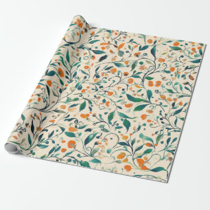 Papier Cadeau Vert orange mouté vigne botanique printemps