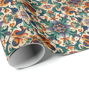 Papier Cadeau Vert orange violet portugais Azulejos Carreaux Art