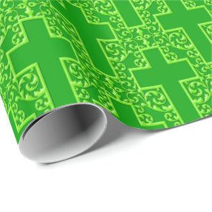 Papier Cadeau Vert Orné Croix 1-2 Toné
