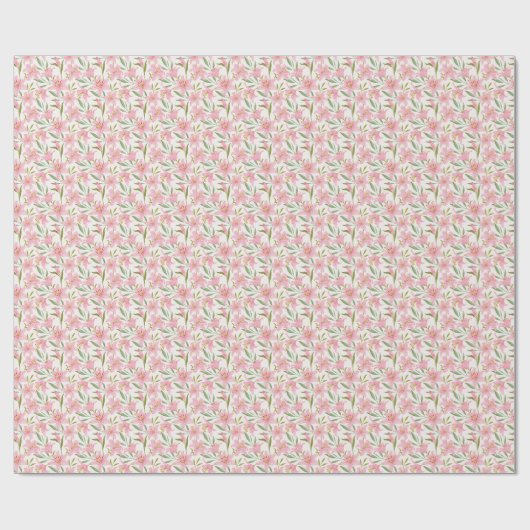 Papier Cadeau Vert pastel fleuri rose lys (Plat)