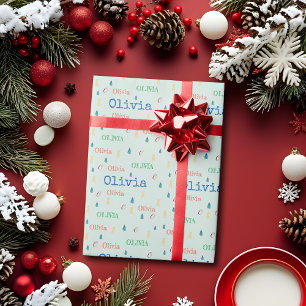 Papier Cadeau Vert pastel Noël Répétition Nom Personnalisé