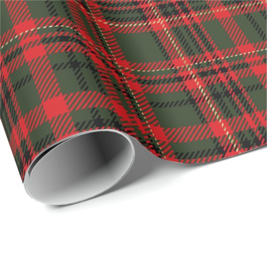 Papier Cadeau Vert plaid et rouge (Coin rond)