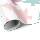 Papier Cadeau Vert pourpre de rose en pastel de motif d'arbre de (Coin rond)