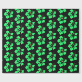 Papier Cadeau Vert printemps sur Hibiscus noir (Plat)