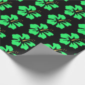 Papier Cadeau Vert printemps sur Hibiscus noir (Coin)