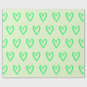 Papier Cadeau Vert printemps sur vert clair Coeurs dessinés (Plat)