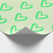 Papier Cadeau Vert printemps sur vert clair Coeurs dessinés (Coin)