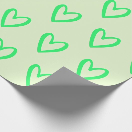Papier Cadeau Vert printemps sur vert clair Coeurs dessinés (Coin)