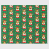 Papier Cadeau Vert renne de Noël mignon (Plat)