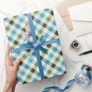 Papier Cadeau Vert rétro et turquoise en vichy motif