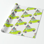 Papier Cadeau Vert Retro Fiat 500 Cadeaux de Noël Aquarelle (Déroulé)