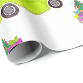 Papier Cadeau Vert Retro Fiat 500 Cadeaux de Noël Aquarelle (Coin rond)