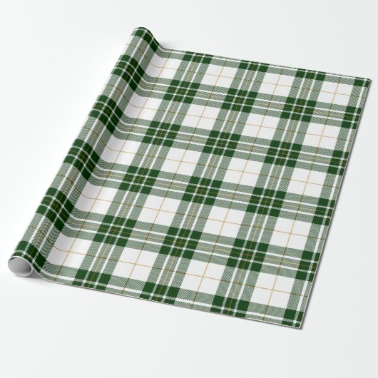 Papier Cadeau Vert Rétro Noël Blanc Nouvel An Tartan Carreaux (Déroulé)