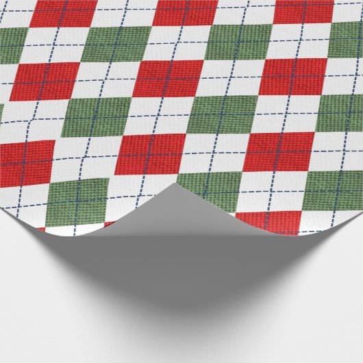 Papier Cadeau Vert rétro rouge Noël Nouvel An Tartan carreaux (Coin)