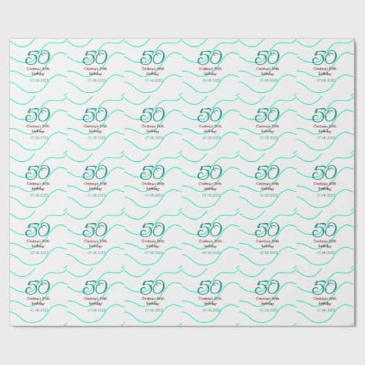 Papier Cadeau Vert rouge 50 anniversaire ajouter nom date p (Plat)
