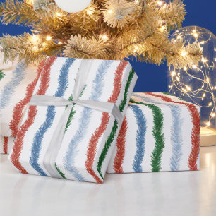 Papier Cadeau Vert Rouge Blanc Carreaux Rayures Noël