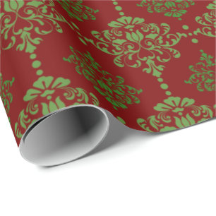 Papier Cadeau Vert rouge de Noël de damassé classique