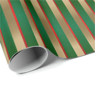 Papier Cadeau Vert, rouge et rayures de Noël d'or