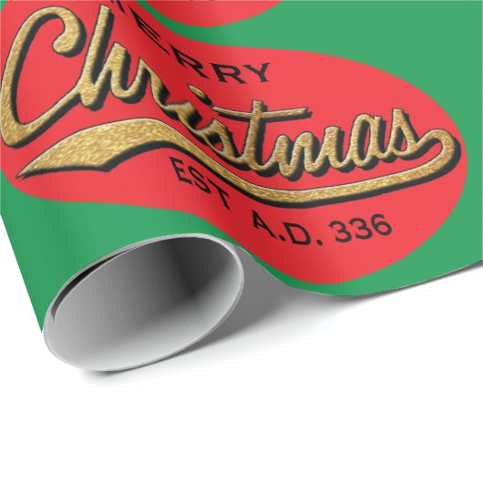 Papier Cadeau Vert/Rouge "Retro Joyeux Noël" (Coin rond)
