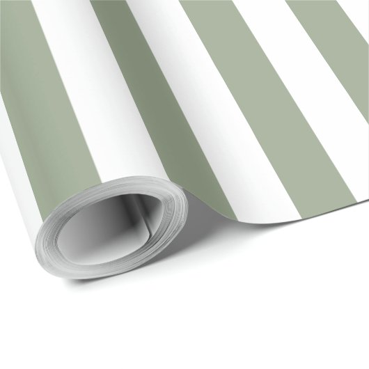 Papier Cadeau Vert sauge clair et rayure blanche (Coin rond)