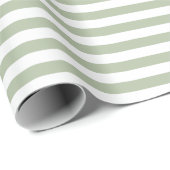 Papier Cadeau Vert sauge clair et rayures blanches (Coin rond)