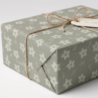 Papier Cadeau Vert sauge Crème Jonquille Floral Cottagecore