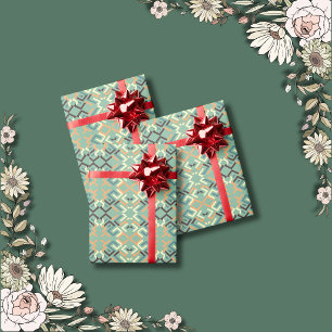 Papier Cadeau Vert sauge de luxe géométrique tribal sans couture