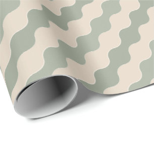 Papier Cadeau Vert sauge et crème Vague fluide Luxe géométrique