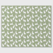 Papier Cadeau Vert Sauge Et Lapin Blanc Motif Pâques Mignon (Plat)