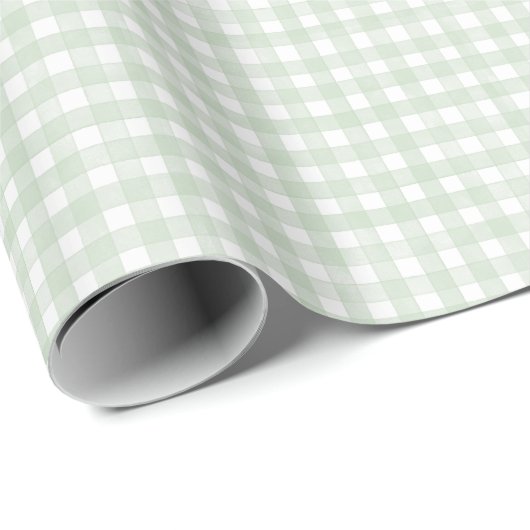 Papier Cadeau Vert Sauge Gingham Classique (Coin rond)