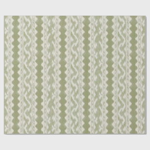 Papier Cadeau Vert sauge Ikat, rayure festonnée sur crème