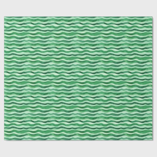 Papier Cadeau Vert sur Vert aquarelle vert Lignes ondulées (Plat)