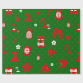 Papier Cadeau vert tropical de noël tiki rétro (Plat)