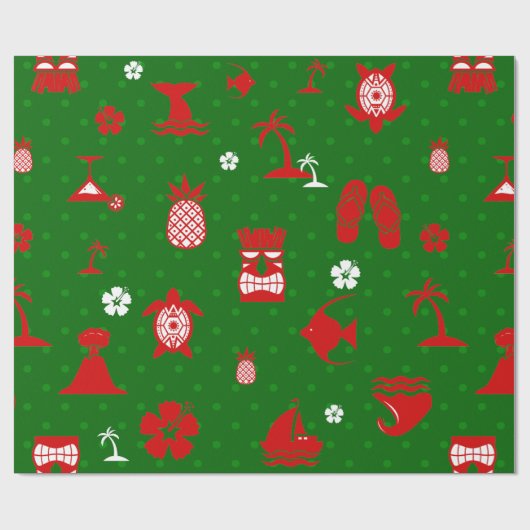 Papier Cadeau vert tropical de noël tiki rétro (Plat)