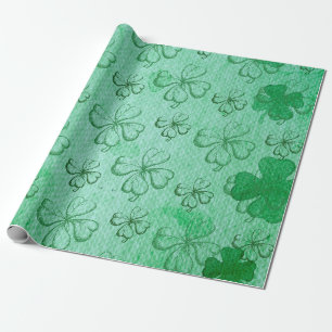 PAPIER CADEAU VERT, VERT UNE LUCKY QUATRE FEUILLES MOTIFS