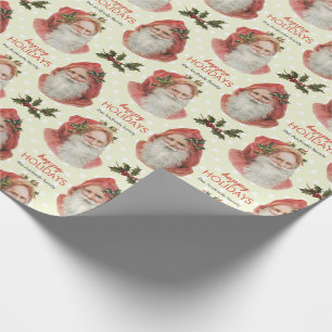 Papier Cadeau Vert vintage de houx de Noël de Père Noël