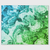 Papier Cadeau Verte Aqua Blue Floral Toile Botanique Découpage (Plat)