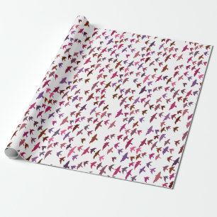 Papier Cadeau Vestige d'oiseaux en rose et pourpre