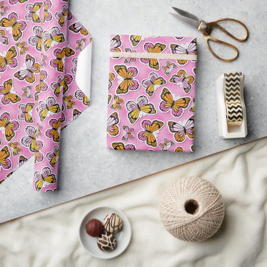 Papier Cadeau Vibe Y2K papillon orange (Artisanat)