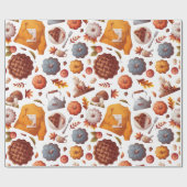 Papier Cadeau Vibes d'automne - Citrouilles, Pomme Pie, Champign (Plat)