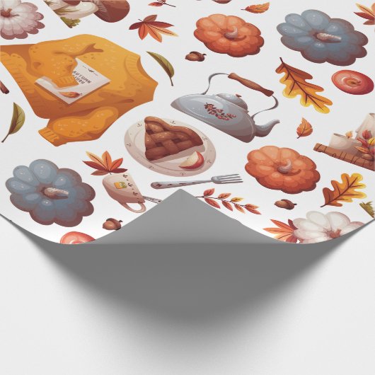 Papier Cadeau Vibes d'automne - Citrouilles, Pomme Pie, Champign (Coin)