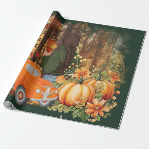Papier Cadeau Vibes D'Automne, Une Voiture Chargée De Citrouille