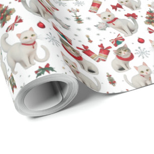 Papier Cadeau Vibes de Noël Chats sans couture Motif