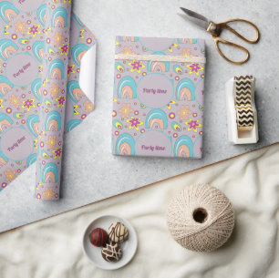 Papier Cadeau Vibes des années 70 Turquoise couleur Motif d'été