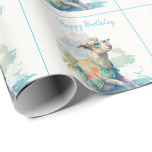 Papier Cadeau Vibes d'été Aquarelle chèvre - Joyeux anniversaire