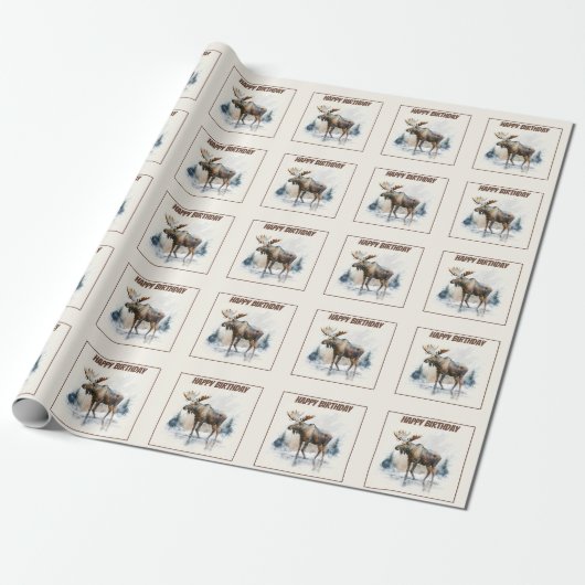 Papier Cadeau Vibes d'hiver Moose - Anniversaire (Déroulé)