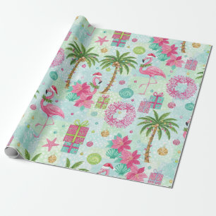 Papier Cadeau Vibes tropicales du Flamant rose de palmiers